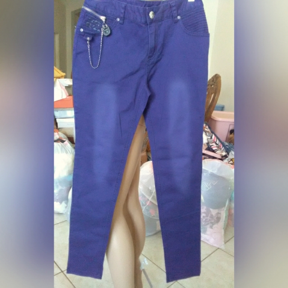 LIKE NEW DARK PURPLE JEANS BY SHEIN 98%COTTON ZIPPER SIDE FANCY POCKET SZ. LG